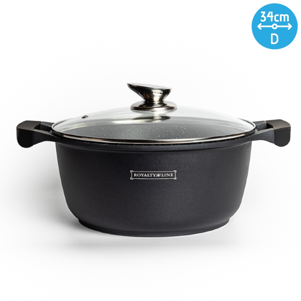 RL-BS34M Κατσαρόλα 34cm με Αντικολλητική Επίστρωση Μαρμάρου & Γυάλινο Καπάκι Royalty Line